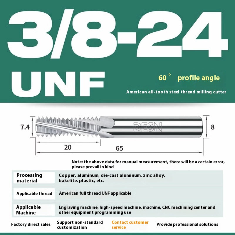 1115-65° high hard tungsten carbide thread milling cutter Long tooth full tooth alloy American thread milling cutter UNC UNF aluminum stainless steel Shandong Denso Pricision Tools Co.,Ltd.